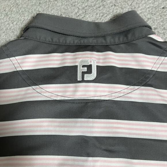 Footjoy Polo Shirt Mens L Stripe Performance Stretch Lightweight Golf Club Logo - Picture 8 of 12